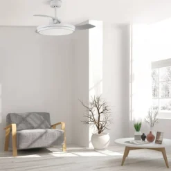 Ventilador de techo Areca blanco LED 45w 3CCT acabado blanco estilo moderno aspas plegables motor DC 106cm Ø