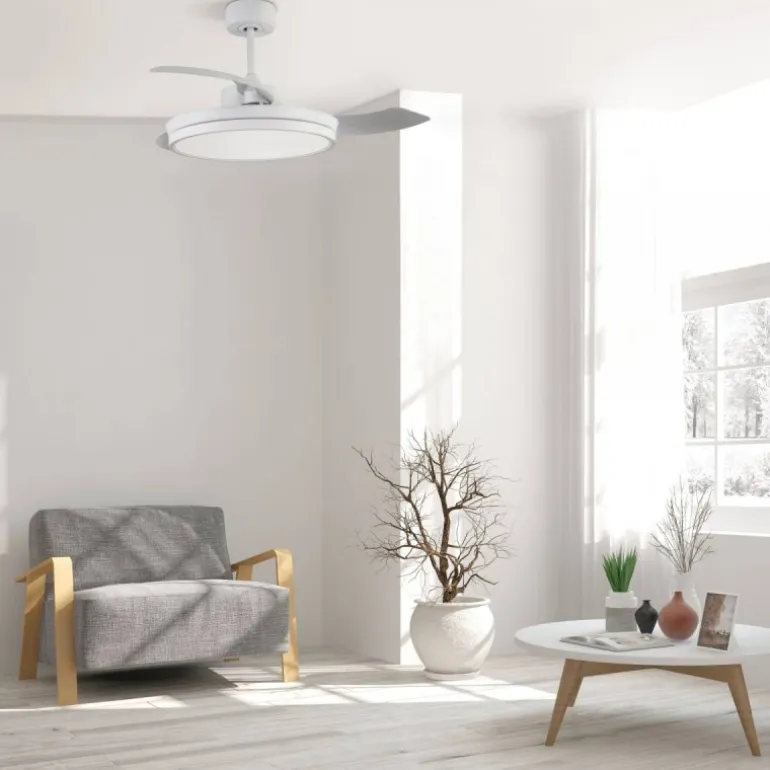 Ventilador de techo Areca blanco LED 45w 3CCT acabado blanco estilo moderno aspas plegables motor DC 106cm Ø