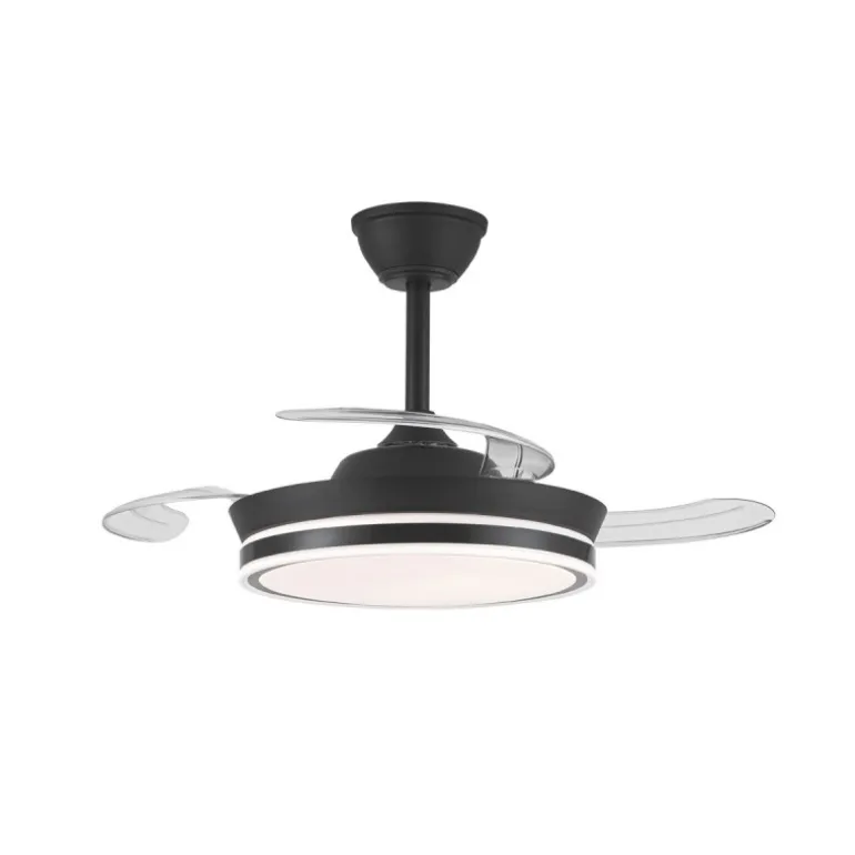 Ventilador de techo Aria Mini negro LED 39w 3CCT acabado negro estilo moderno aspas plegables motor DC 92cm Ø