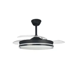 Ventilador de techo Aria negro LED integrado 45w 3CCT acabado negro estilo moderno aspas plegables motor DC 106cm Ø