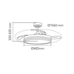 Ventilador de techo Aria negro LED integrado 45w 3CCT acabado negro estilo moderno aspas plegables motor DC 106cm Ø
