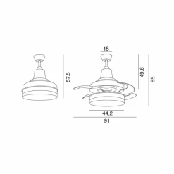 Ventilador de techo Bell blanco LED 55w 3CCT acabado blanco estilo moderno aspas plegables motor DC 91cm Ø