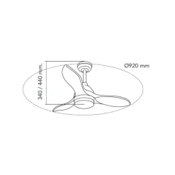 Ventilador de techo Beta blanco/Madera LED 20w 3CCT acabado blanco aspas madera natural estilo moderno motor DC 92cm Ø