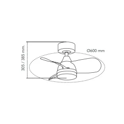 Ventilador de techo Byan blanco/ceniza LED 18w 3CCT acabado blanco efecto madera tono ceniza estilo moderno motor DC 60cm Ø