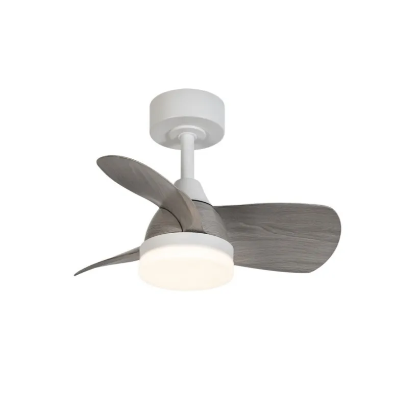Ventilador de techo Byan blanco/ceniza LED 18w 3CCT acabado blanco efecto madera tono ceniza estilo moderno motor DC 60cm Ø