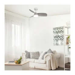 Ventilador de techo Byan blanco/ceniza LED 18w 3CCT acabado blanco efecto madera tono ceniza estilo moderno motor DC 92cm Ø