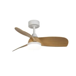 Ventilador de techo Byan blanco/madera LED 18w 3CCT acabado blanco efecto madera tono natural estilo moderno motor DC 92cm Ø