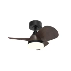 Ventilador de techo Byan negro/oscuro LED 18w 3CCT acabado negro aspas efecto madera tono oscuro estilo moderno motor DC 60cm Ø