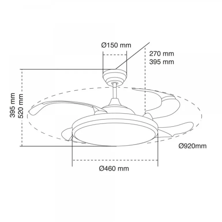 Ventilador de techo Camel LED 36w 3CCT acabado blanco estilo moderno aspas plegables motor DC 92cm Ø