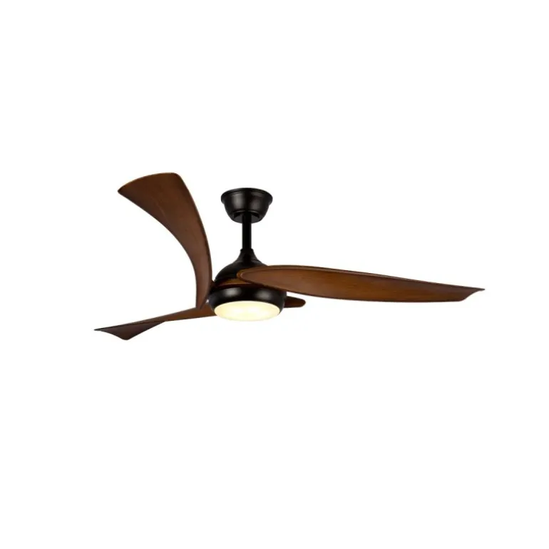 Ventilador de techo Enna negro/madera LED 24w 3CCT acabado negro estilo moderno aspas efecto madera motor DC 137cm Ø