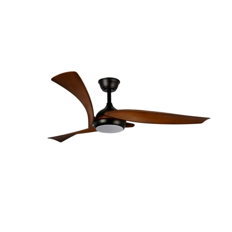 Ventilador de techo Enna negro/madera LED 24w 3CCT acabado negro estilo moderno aspas efecto madera motor DC 137cm Ø