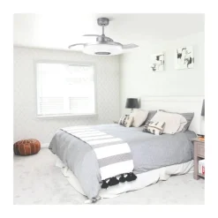 Ventilador de techo Gaby LED 35w 3CCT acabado blanco estilo moderno Rgb +Altavoz aspas plegables motor DC 106cm Ø