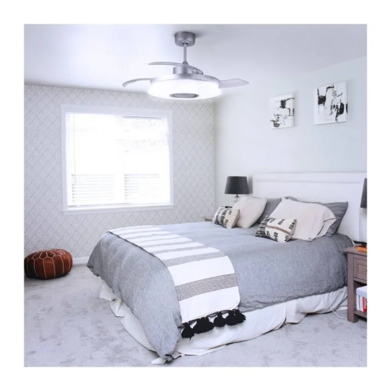 Ventilador de techo Gaby LED 35w 3CCT acabado blanco estilo moderno Rgb +Altavoz aspas plegables motor DC 106cm Ø