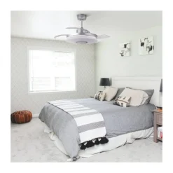 Ventilador de techo Gaby LED 35w 3CCT acabado blanco estilo moderno Rgb +Altavoz aspas plegables motor DC 106cm Ø