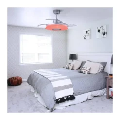 Ventilador de techo Gaby LED 35w 3CCT acabado blanco estilo moderno Rgb +Altavoz aspas plegables motor DC 106cm Ø