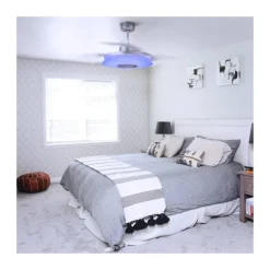 Ventilador de techo Gaby LED 35w 3CCT acabado blanco estilo moderno Rgb +Altavoz aspas plegables motor DC 106cm Ø