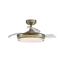 Ventilador de techo Ice cuero LED 35w 3CCT acabado oro envejecido estilo moderno aspas plegables motor DC 92cm Ø