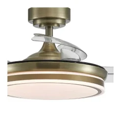 Ventilador de techo Ice cuero LED 35w 3CCT acabado oro envejecido estilo moderno aspas plegables motor DC 92cm Ø