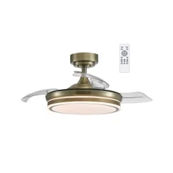 Ventilador de techo Ice cuero LED 35w 3CCT acabado oro envejecido estilo moderno aspas plegables motor DC 92cm Ø