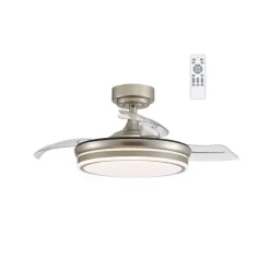 Ventilador de techo Ice níquel LED 35w 3CCT acabado níquel estilo moderno aspas plegables motor DC 92cm Ø