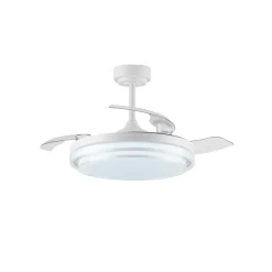 Ventilador de techo Lander blanco LED 72w 3CCT acabado acero blanco estilo moderno aspas plegables motor DC 106cm Ø