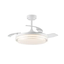 Ventilador de techo Lander blanco LED 72w 3CCT acabado acero blanco estilo moderno aspas plegables motor DC 106cm Ø