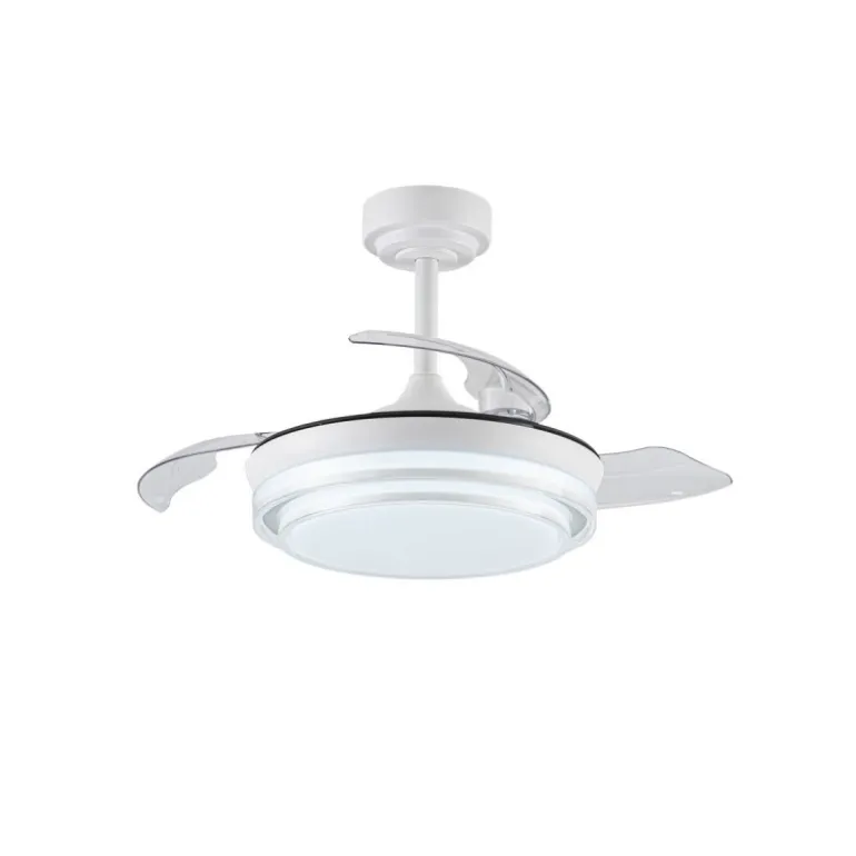 Ventilador de techo Lander Mini blanco LED 46w 3CCT acabado acero blanco estilo moderno aspas plegables motor DC 92cm Ø