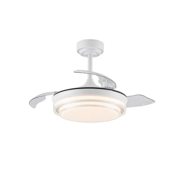 Ventilador de techo Lander Mini blanco LED 46w 3CCT acabado acero blanco estilo moderno aspas plegables motor DC 92cm Ø