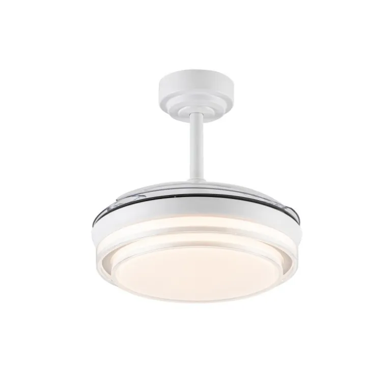 Ventilador de techo Lander Mini blanco LED 46w 3CCT acabado acero blanco estilo moderno aspas plegables motor DC 92cm Ø