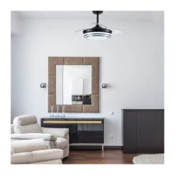 Ventilador de techo Lander Mini negro LED 46w 3CCT acabado acero negro estilo moderno aspas plegables motor DC 92cm Ø