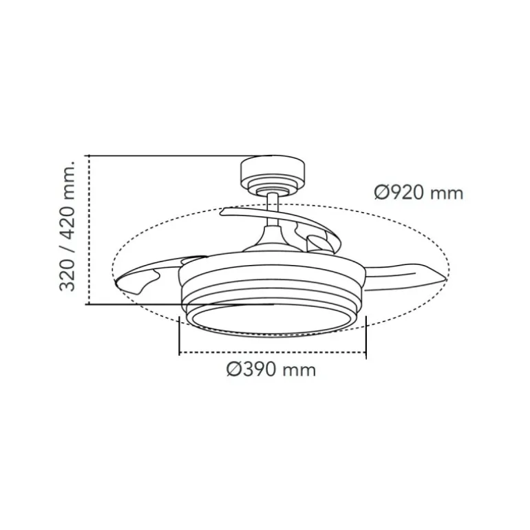 Ventilador de techo Lander Mini plata LED 46w 3CCT acabado acero plata estilo moderno aspas plegables motor DC 92cm Ø