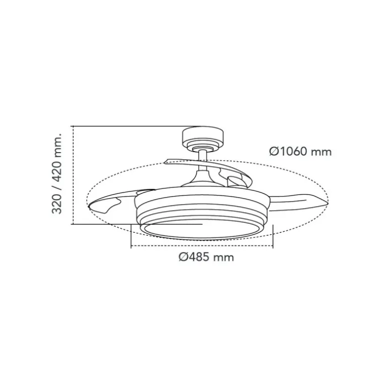 Ventilador de techo Lander plata LED 72w 3CCT acabado acero plata estilo moderno aspas plegables motor DC 106cm Ø