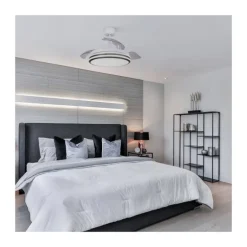 Ventilador de techo Lous blanco LED 35w 3CCT acabado blanco estilo moderno aspas plegables motor DC 106cm Ø