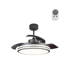 Ventilador de techo Lous negro LED 35w 3CCT acabado negro estilo moderno aspas plegables motor DC 106cm Ø
