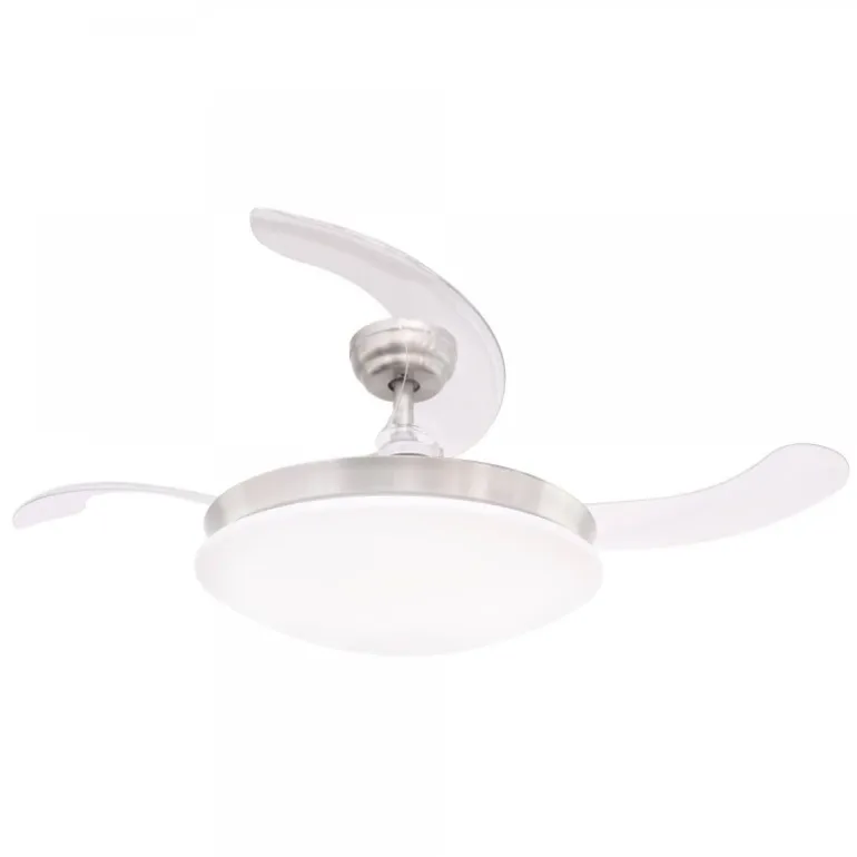Ventilador de techo María LED 36w 3CCT acabado plata estilo moderno Altavoz + Bluetooth aspas plegables motor DC 107cm Ø