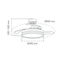 Ventilador de techo Martina negro LED integrado 46w 3CCT acabado negro estilo moderno aspas plegables motor DC 92cm Ø