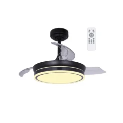 Ventilador de techo Martina negro LED integrado 46w 3CCT acabado negro estilo moderno aspas plegables motor DC 92cm Ø
