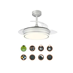 Ventilador de techo Martina plata LED integrado 46w 3CCT acabado plata estilo moderno aspas plegables motor DC 92cm Ø