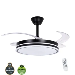 Ventilador de techo Marty negro LED integrado 72w 3CCT acabado negro estilo moderno motor DC aspas plegables 106cm Ø