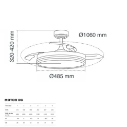 Ventilador de techo Marty negro LED integrado 72w 3CCT acabado negro estilo moderno motor DC aspas plegables 106cm Ø