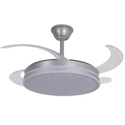 Ventilador de techo Marty plata LED integrado 72w 3CCT acabado plata estilo moderno motor DC aspas plegables 106cm Ø