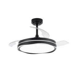 Ventilador de techo Neptuno negro LED integrado 72w 3CCT acabado negro estilo moderno aspas plegables motor DC 106cm Ø