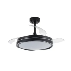 Ventilador de techo Neptuno negro LED integrado 72w 3CCT acabado negro estilo moderno aspas plegables motor DC 106cm Ø