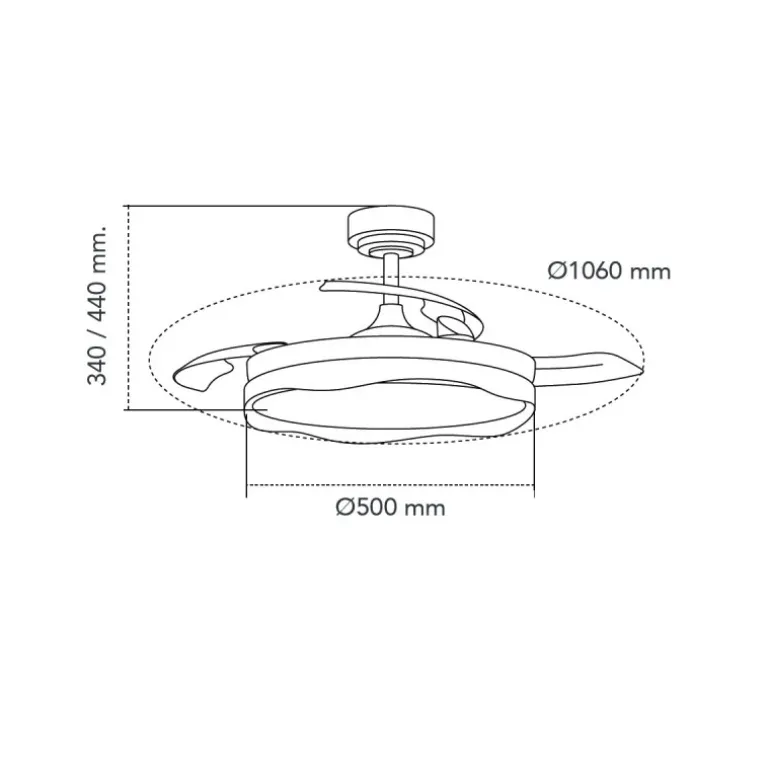 Ventilador de techo Neptuno plata LED integrado 72w 3CCT acabado plata estilo moderno aspas plegables motor DC 106cm Ø