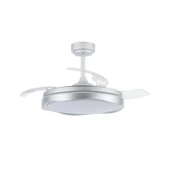 Ventilador de techo Neptuno plata LED integrado 72w 3CCT acabado plata estilo moderno aspas plegables motor DC 106cm Ø