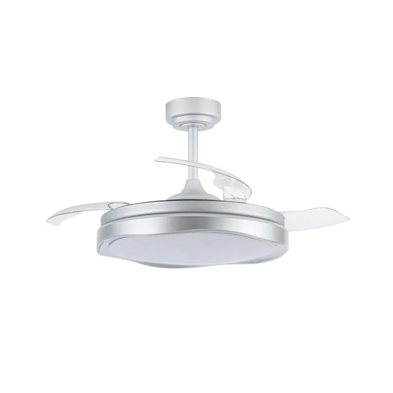 Ventilador de techo Neptuno plata LED integrado 72w 3CCT acabado plata estilo moderno aspas plegables motor DC 106cm Ø