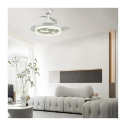 Ventilador de techo Niara blanco LED 55w 3CCT acabado blanco estilo moderno aspas plegables motor DC 106cm Ø