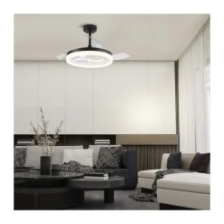 Ventilador de techo Niara negro LED 55w 3CCT acabado negro estilo moderno aspas plegables motor DC 106cm Ø