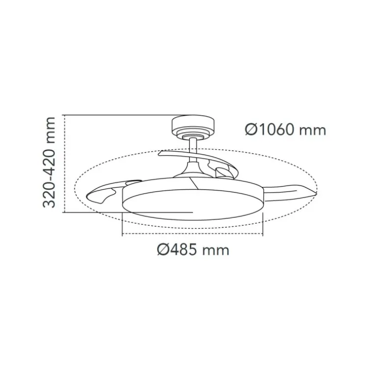 Ventilador de techo Nordic blanco LED integrado 45w 3CCT acabado blanco/madera estilo moderno aspas plegables motor DC 106cm Ø