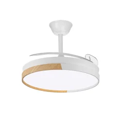 Ventilador de techo Nordic blanco LED integrado 45w 3CCT acabado blanco/madera estilo moderno aspas plegables motor DC 106cm Ø